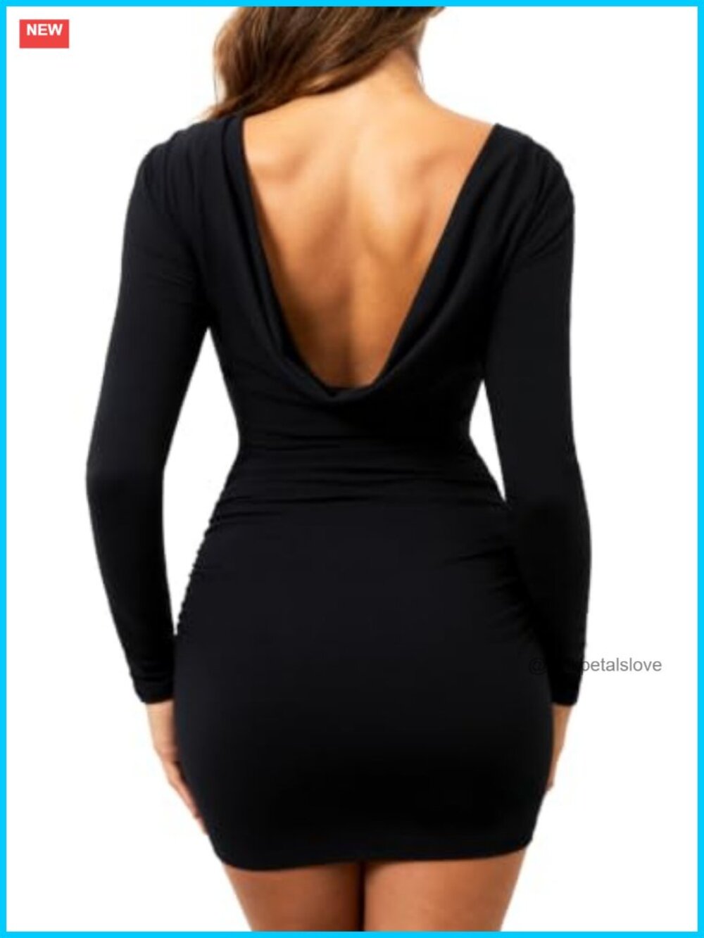 Backless Long Sleeve Bodycon Mini Dress Party Club Ruched Cowl